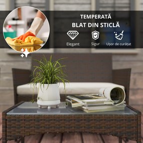 Outsunny Set Mobilier de Grădină din 4 Piese cu Canapea, 2 Fotolii și Măsuță de Cafea, 102x58x82 cm, Maro | Aosom Romania