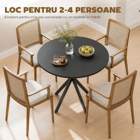 HOMCOM Masă Rotundă de Dining în Stil Industrial cu Picioare în Cruce din Oțel, Ø80x75 cm, Negru | Aosom Romania