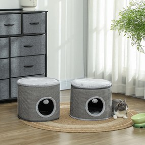 PawHut Tour pentru pisici modular tonou zgâriat pisici cu fermoar separabil 3 nivele două mingi Ø 42 x 69H cm gri | Aosom Romania