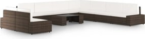 vidaXL Set mobilier de grădină cu perne, 10 piese, maro, poliratan