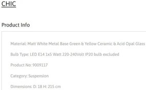 Pendul ceramic design modern CHIC verde/ galben
