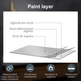 kleankin Oglindă de Baie cu Lumină LED, 3 Culori, Întrerupătoare Touch și Luminozitate Reglabilă, 70x50x3 cm, Transparent | Aosom Romania