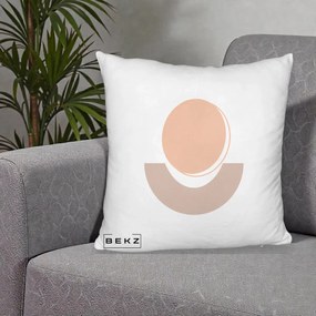 Perna Decorativa Geometric Boho Luna si Disc, 40x40 cm, Alb Pufos, Husa Detasabila, Perna Inclusa, BEKZ®