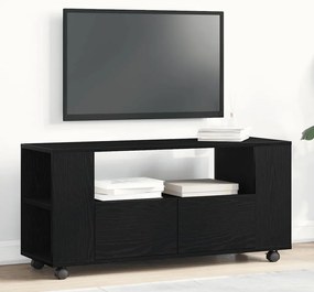 vidaXL Dulap TV cu roți stejar negru 102x34,5x43 cm lemn prelucrat