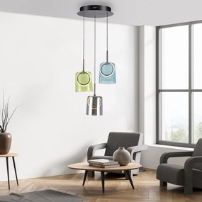Lustra cu 3 pendule LED, inaltime reglabila, sticla, multicolor, Zula