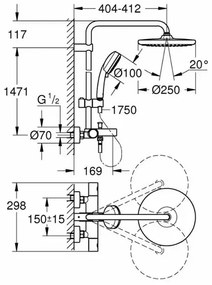 Coloana de dus cu baterie termostatata si pipa cada Grohe Tempesta Cosmopolitan 250