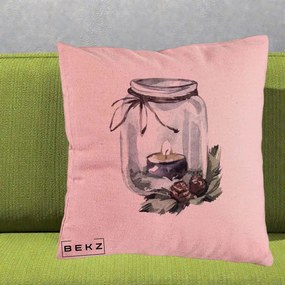 Perna Decorativa Felinar cu Lumanare si Conuri, 40x40 cm, Roz, Husa Detasabila, Perna Inclusa, BEKZ®