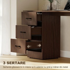 HOMCOM Birou modern cu 3 sertare și 3 rafturi pentru dormitor și birou, din lemn, 120x49x72 cm, nuc | Aosom Romania
