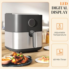 HOMCOM Friteuză cu Aer de 8L 1700W cu 8 Programe și Display LED Negru | Aosom Romania