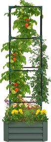Outsunny Jardinieră cu spalier reglabil, ladă de flori cu cușcă pentru roșii din oțel galvanizat 61 x 61 x 187 cm verde | Aosom Romania