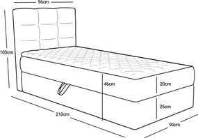 Pat tapițat boxspring DIRELIS VIBE 90x200 cm verde inchis Saltea: Saltea cu arcuri Bonell