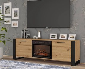 Masă TV cu șemineu Nulakka (Stejar artisan + Negru). 1124968