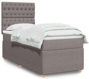 vidaXL Pat box spring cu saltea, gri taupe, 100x200 cm, textil