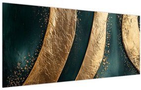 Tablou - Abstracție verde cu auriu I. (120x50 cm)