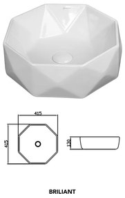 Lavoar pe blat Fluminia, Briliant, octogonal, 41.5 x 41.5 cm, alb