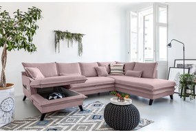 Canapea extensibilă în formă de „U” cu șezlong pe partea dreaptă Miuform Charming Charlie, roz pudră
