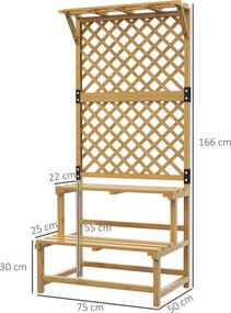 Outsunny Suport pentru plante, raft pentru flori, 2 niveluri, cu spalier și acoperiș, lemn de brad, 75x50x166cm, galben | Aosom Romania