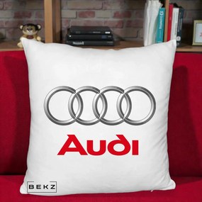 Perna Personalizata cu emblema Audi, 40x40 cm, Alb Pufos, Husa Detasabila, Perna Inclusa, BEKZ®