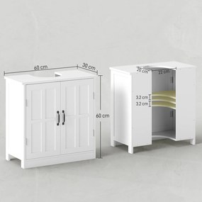 kleankin Dulap pentru Chiuvetă cu Piedestal, Dulap Sub Chiuvetă cu 2 Uși și Raft Reglabil, Dulap de Baie cu Decupaj în Formă de U, Alb | Aosom Romania