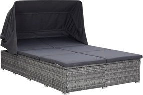 vidaXL Șezlong de 2 persoane cu pernă, gri, poliratan