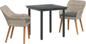 vidaXL Set de masă pentru grădină cu pernă 3 pcs Gri deschis poliratan
