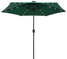 Umbrela de soare cu LED-uri si stalp aluminiu, verde, 270 cm