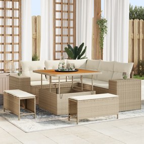 vidaXL Set canapea grădină 8 piese cu perne, Bej, Ratan Polimeric, Acacia