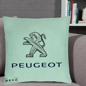 Perna Personalizata cu emblema Peugeot, 40x40 cm, Verde Menta, Husa Detasabila, Perna Inclusa, BEKZ®