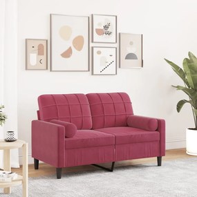 vidaXL Canapea cu 2 locuri cu pernuțe, roșu vin, 120 cm, catifea