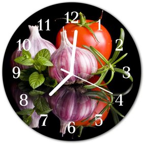 Ceas de perete din sticla rotund Tomate usturoi Bucătărie Multi-colorat