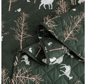 Cuvertura de pat cu model OAK DEER, verde inchis Dimensiune: 170 x 210 cm