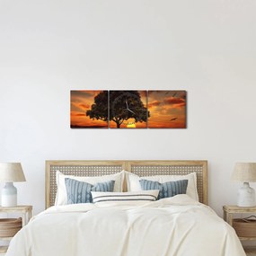 Tablou cu pomi și apus de soare (cu ceas) (90x30 cm)
