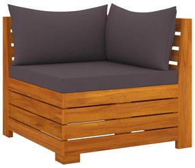 Canapea de gradina cu 3 locuri, cu perne, lemn masiv de acacia Morke gra, 2x colt + mijloc, 1