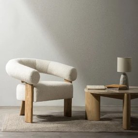 Fotoliu design crem KOKEI, stejar