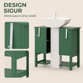 HOMCOM Dulap Sub Lavoar cu 2 Uși, Raft Deschis și Design Modern, 65x32x62 cm, Verde | Aosom Romania