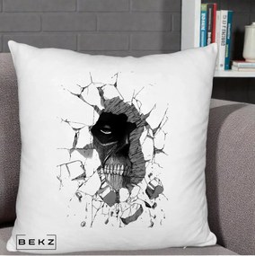 Perna Personalizata Attack on Titan Titan Crapand Zidul, 40x40 cm, Alb Pufos, Husa Detasabila, Perna Inclusa, BEKZ®