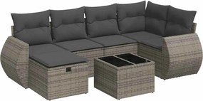 vidaXL Set canapele de grădină, 7 piese, cu perne, gri, poliratan