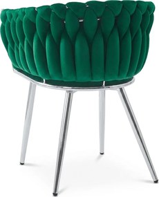 Fotoliu de dining din catifea ORION VELVET cu picioare argintii, verde.