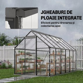 Outsunny Seră de grădină din policarbonat, 7,1 m², cu cadru din aliaj de aluminiu, jgheaburi, ferestre reglabile și ușă glisantă | Aosom Romania