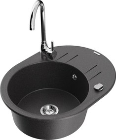 Mexen Kevin chiuvetă granit 1-cameră cu scurgător și baterie de bucătărie Telma, negru punctat - 6517-76-670200-00