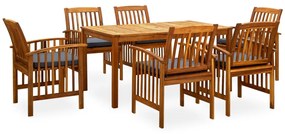 3058089 vidaXL Set mobilier de grădină cu perne, 7 piese, lemn masiv acacia