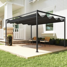 Outsunny Pergolă 3x2 m cu Acoperiș Retractabil, Orificii de Drenaj, Țepușe și Șuruburi, Pergolă de Grădină din Poliester și Metal, pentru Terasă, Curte, Exterior, Negru | Aosom Romania