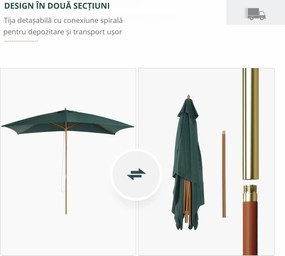 Outsunny Umbrelă din Lemn pentru Grădină, Verde, 2X3M, Design Elegant, Rezistentă la Intemperii | Aosom Romania