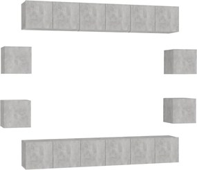 vidaXL Set de dulapuri TV, 10 piese, gri beton, lemn prelucrat