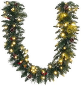 HOMCOM Ghirlandă de Crăciun cu 50 de Lumini LED Albe, Temporizator și Decorațiuni, 180x30x30 cm, Verde | Aosom Romania