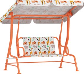 AIYAPLAY Leagăn pentru Copii cu 2 Locuri, Acoperiș Reglabil și Curele de Siguranță, Leagăn pentru Grădină și Interior din Oțel și Material Oxford, Max 60 kg, 112x75x120 cm, Portocaliu | Aosom Romania