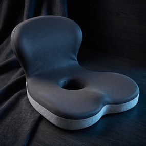 Perna ortopedica 2-in-1 sezut si suport lombar, forma L, memory foam, Gri Inchis