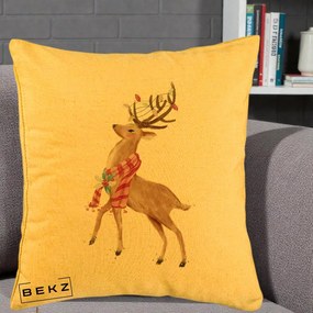 Perna Decorativa Renita cu Fular si Luminite, 40x40 cm, Galben, Husa Detasabila, Perna Inclusa, BEKZ®