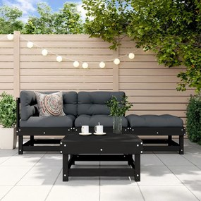 3186015 vidaXL Set mobilier de grădină cu perne, 4 piese, negru, lemn masiv