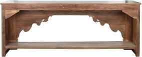 Consolă hol sculptată din lemn, natur, cu raft, friză florală, arcade polilobate și stâlpi sculptați, 91 x 233 x 47 cm, „Imperial”